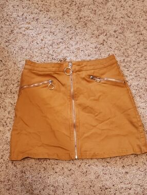 Signature8 Mustard Zip-Front Mini Skirt with Ring Pulls
